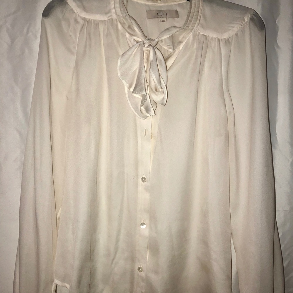 Cream Ruffle Bow Front Button Up - image 1